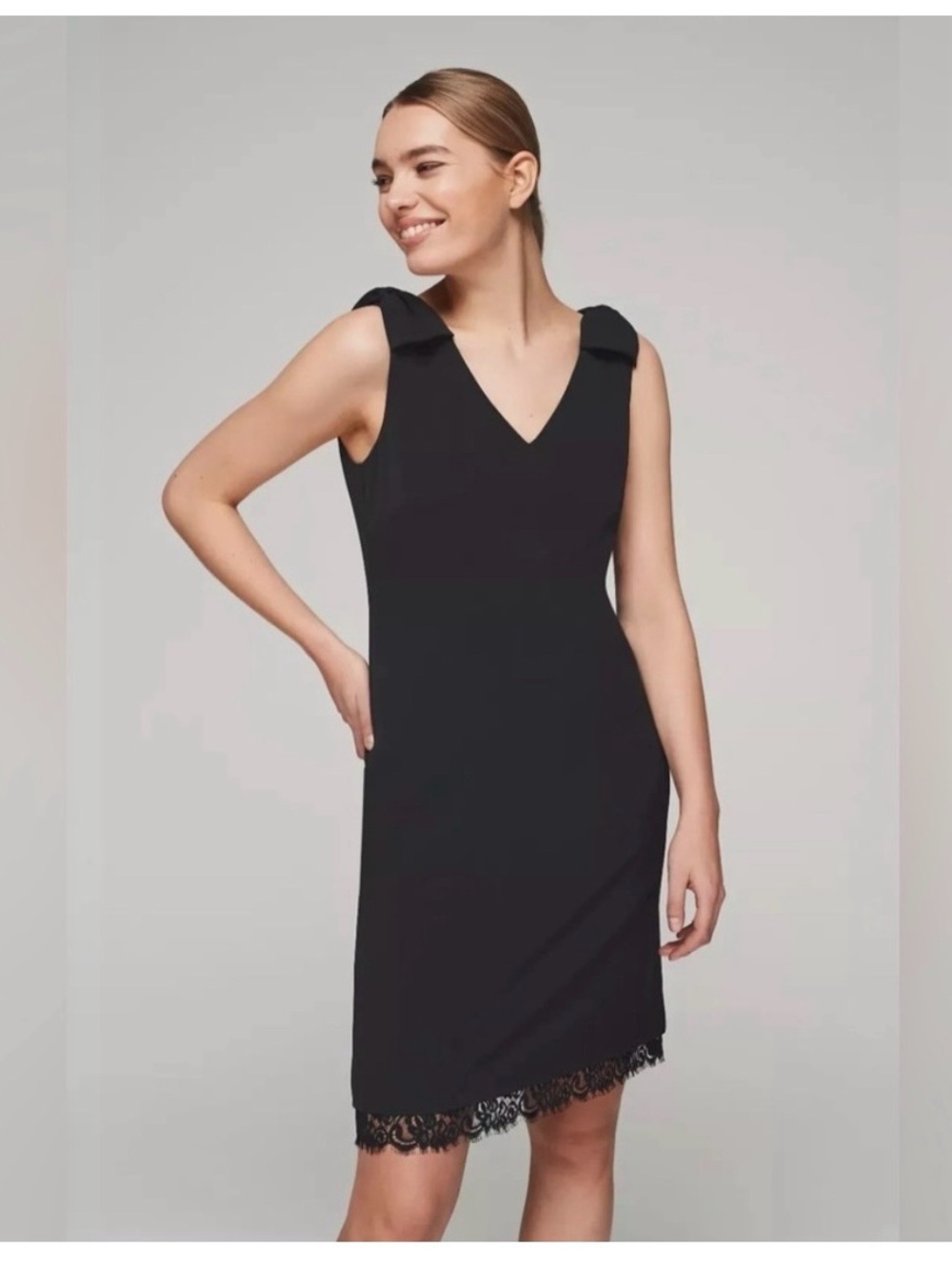 NWT Karl Lagerfeld Paris Bow Shoulder Lace Hem Dress in Black